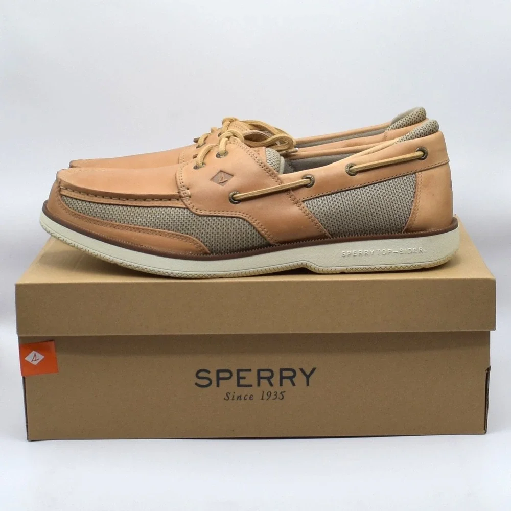 Sperry Top-Sider Surveyor 2-Eye Linen Leather Boat Shoes Size 13 Tan STS22066